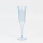 Transparent dusty blue disposable champagne flute, flared design, 6oz.