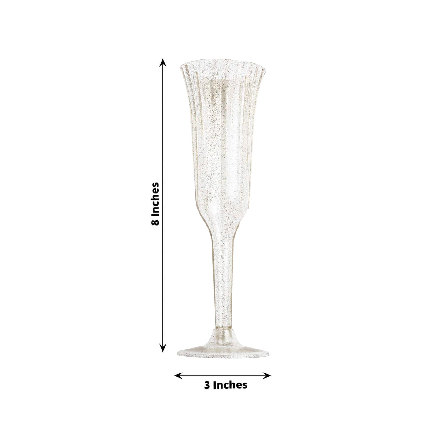 24-Pack Plastic Champagne Flutes Clear Gold Glitter Flared Design - Lightweight Disposable Toasting Glasses 6oz