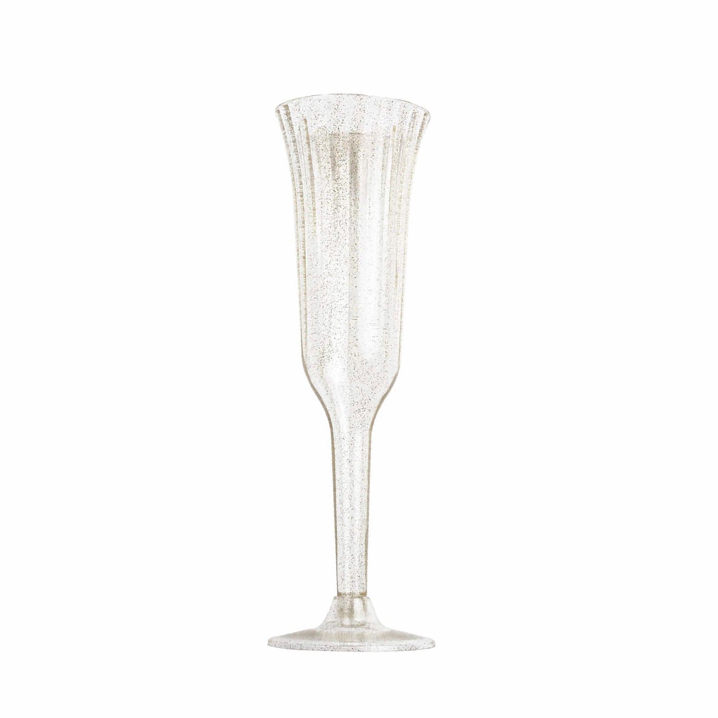 24-Pack Plastic Champagne Flutes Clear Gold Glitter Flared Design - Lightweight Disposable Toasting Glasses 6oz