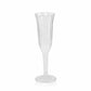 Clear plastic champagne flute, lightweight, 6oz, flared design. #whtbkgd