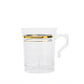 8 Pack 8oz Clear Plastic Coffee Mugs with Gold Stripes, Disposable Tea Cups with Handle - 3.5"