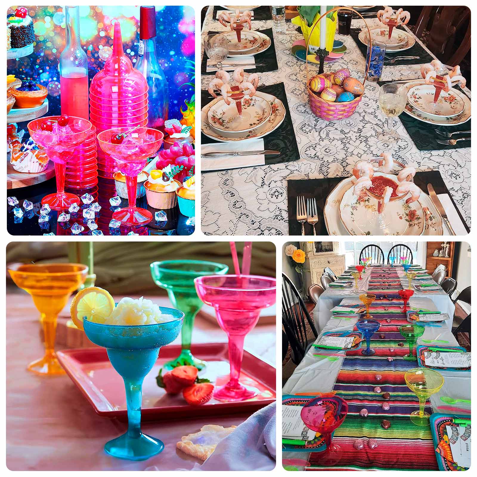 48-Pack 12oz Plastic Margarita Glasses - Assorted Colors, Reusable Cocktail Cups