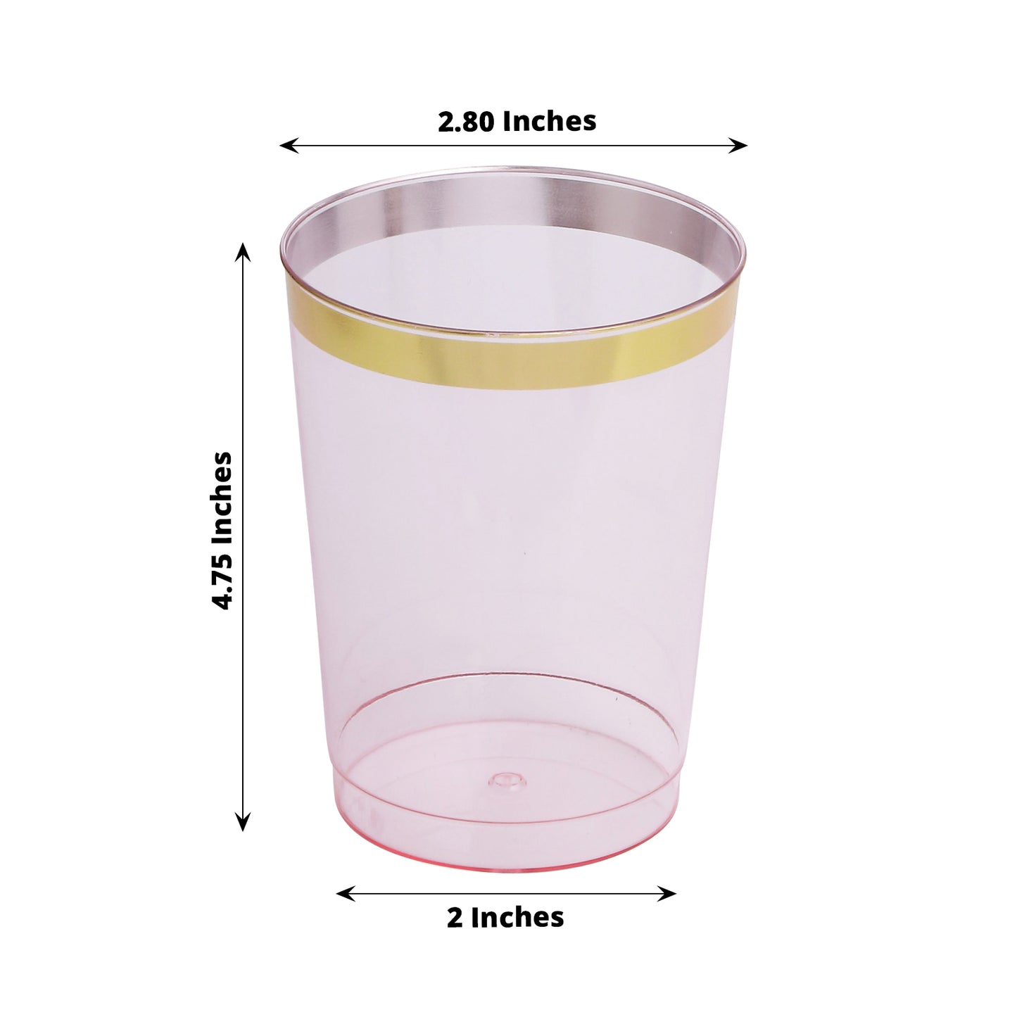 25 Pack Transparent Blush Plastic Tumbler Glasses with Gold Rim, 10oz Disposable Crystal Drinking Glasses Party Cups