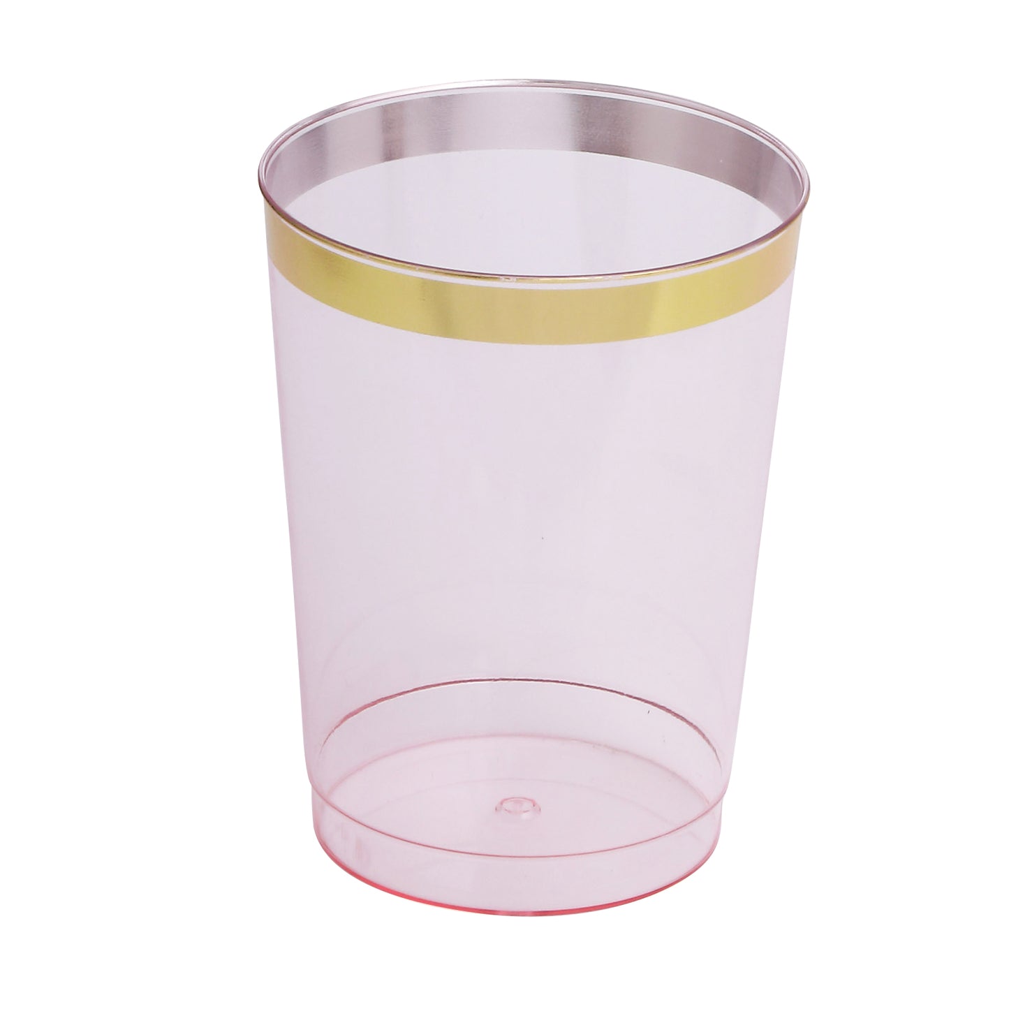 25 Pack Transparent Blush Plastic Tumbler Glasses with Gold Rim, 10oz Disposable Crystal Drinking Glasses Party Cups