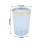 25 Pack Dusty Blue Crystal Plastic Tumbler Glasses with Gold Rim, 10oz Disposable Drink Glasses Party Cups