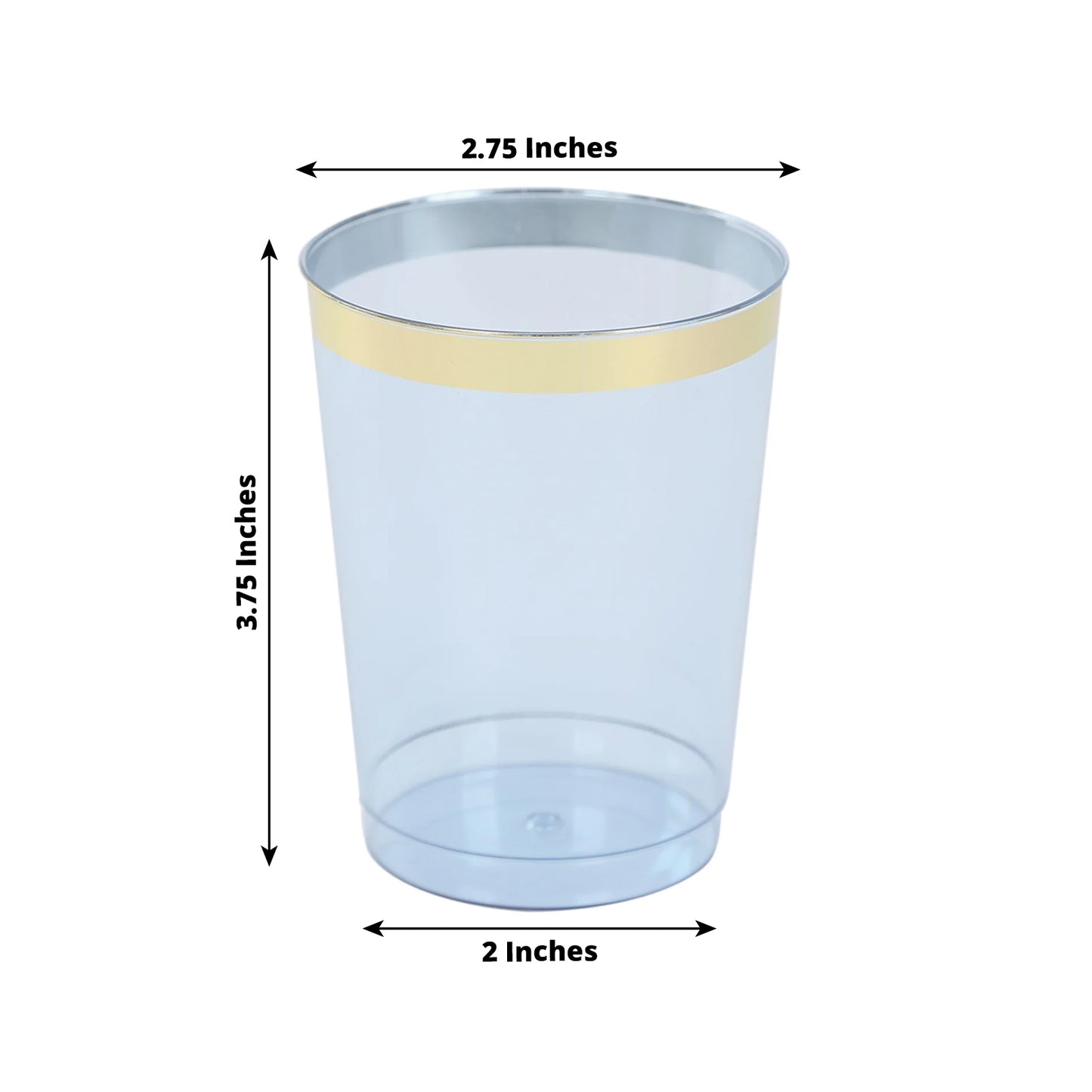 25 Pack Dusty Blue Crystal Plastic Tumbler Glasses with Gold Rim, 10oz Disposable Drink Glasses Party Cups