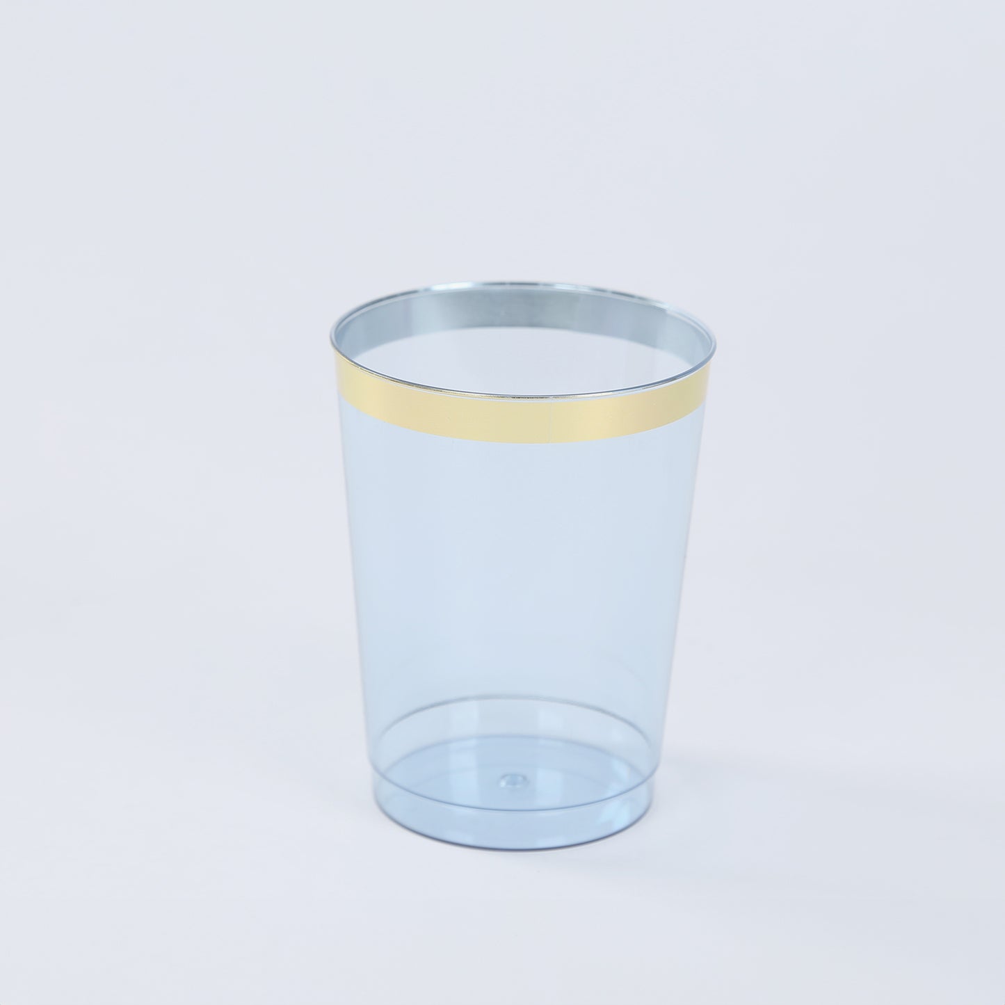 25 Pack Dusty Blue Crystal Plastic Tumbler Glasses with Gold Rim, 10oz Disposable Drink Glasses Party Cups