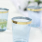 25 Pack Dusty Blue Crystal Plastic Tumbler Glasses with Gold Rim, 10oz Disposable Drink Glasses Party Cups