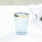 25 Pack Dusty Blue Crystal Plastic Tumbler Glasses with Gold Rim, 10oz Disposable Drink Glasses Party Cups