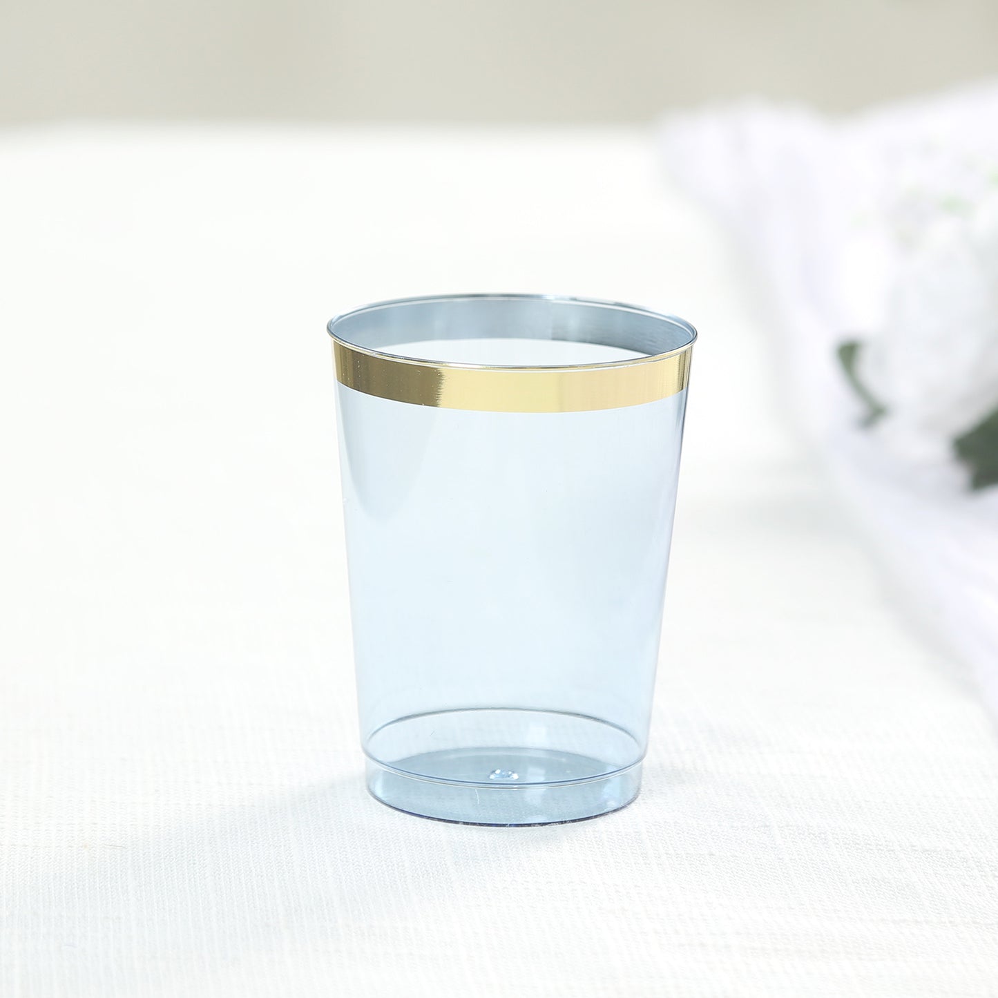 25 Pack Dusty Blue Crystal Plastic Tumbler Glasses with Gold Rim, 10oz Disposable Drink Glasses Party Cups