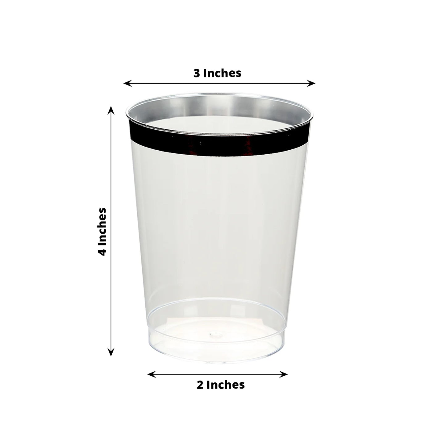 25 Pack Clear Crystal Plastic Tumbler Glasses with Black Rim, 10oz Disposable Drink Glasses Party Cups