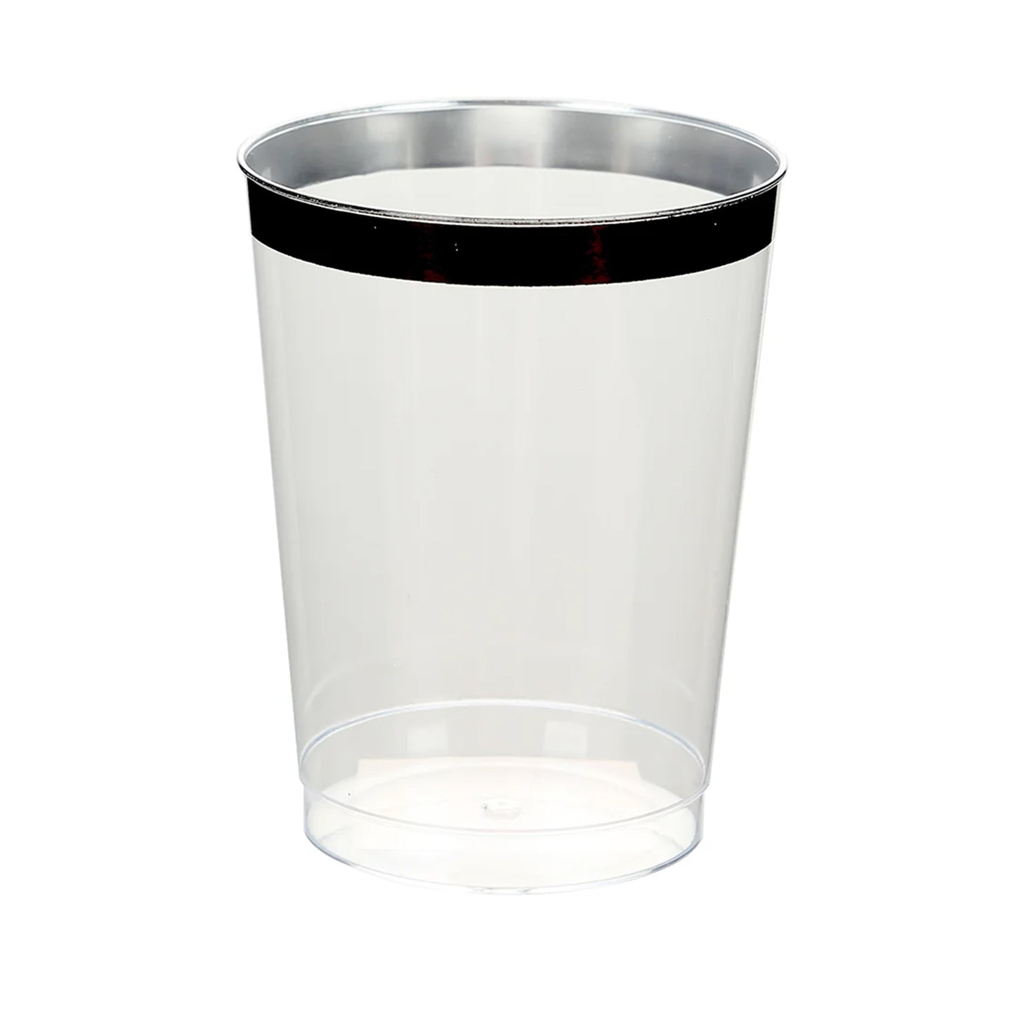 25 Pack Clear Crystal Plastic Tumbler Glasses with Black Rim, 10oz Disposable Drink Glasses Party Cups