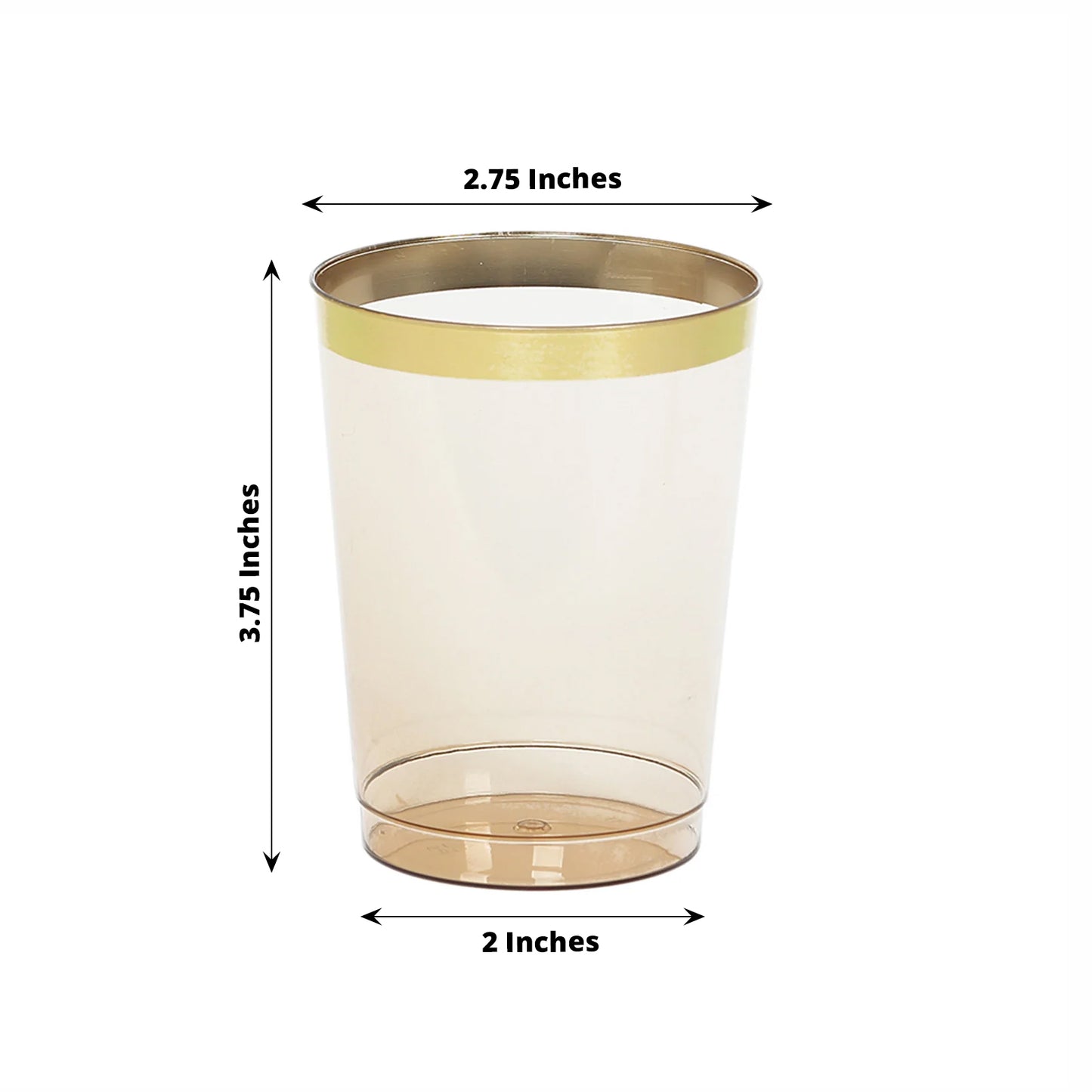 25 Pack Amber Gold Crystal Plastic Tumbler Glasses with Gold Rim, 10oz Disposable Drink Glasses Party Cups