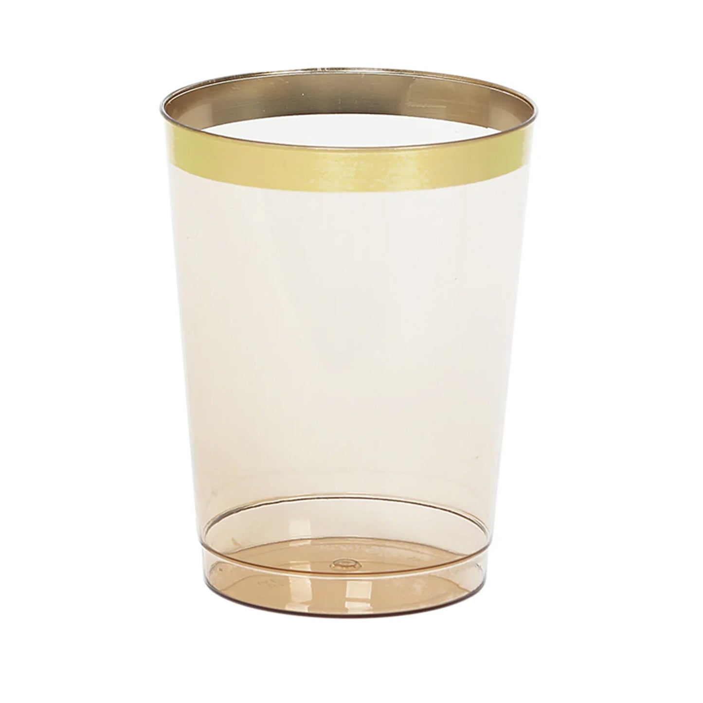 25 Pack Amber Gold Crystal Plastic Tumbler Glasses with Gold Rim, 10oz Disposable Drink Glasses Party Cups