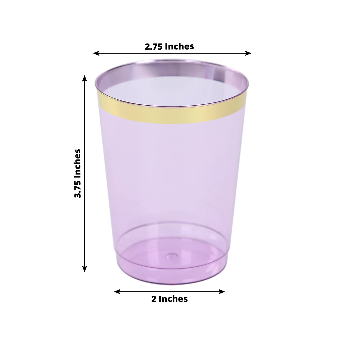 25 Pack Purple Crystal Plastic Tumbler Glasses with Gold Rim, 10oz Disposable Drink Glasses Party Cups