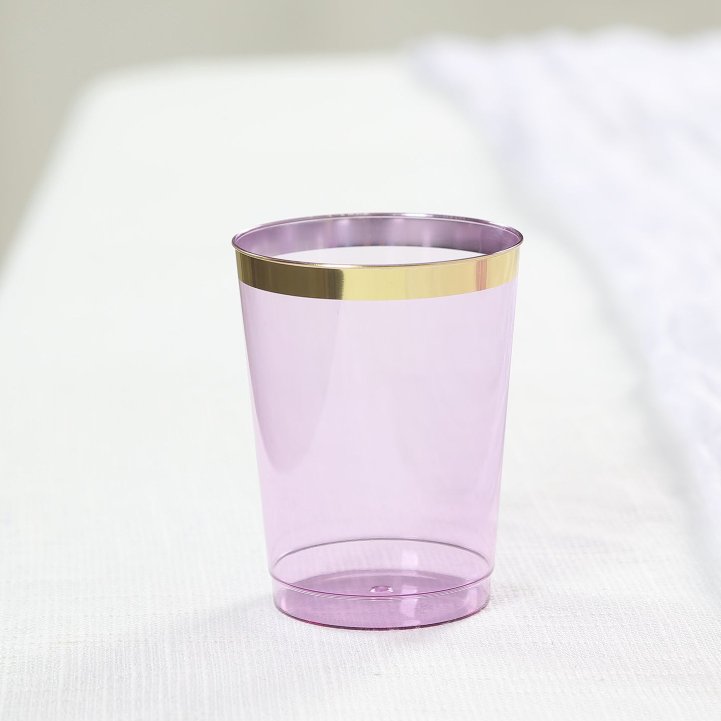 25 Pack Purple Crystal Plastic Tumbler Glasses with Gold Rim, 10oz Disposable Drink Glasses Party Cups