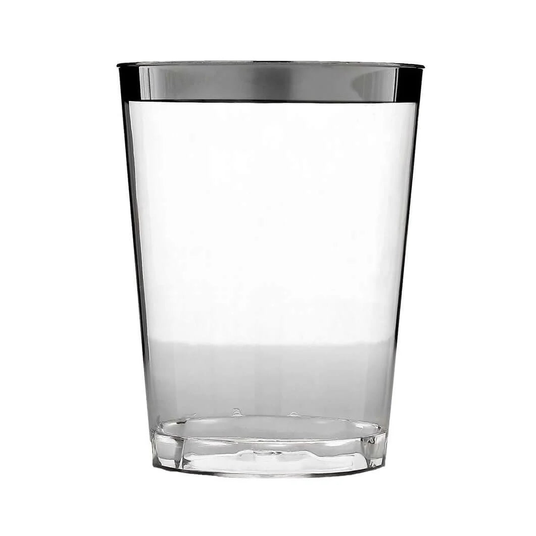 Plastic Cups With Silver Rim 10oz 25 Pack