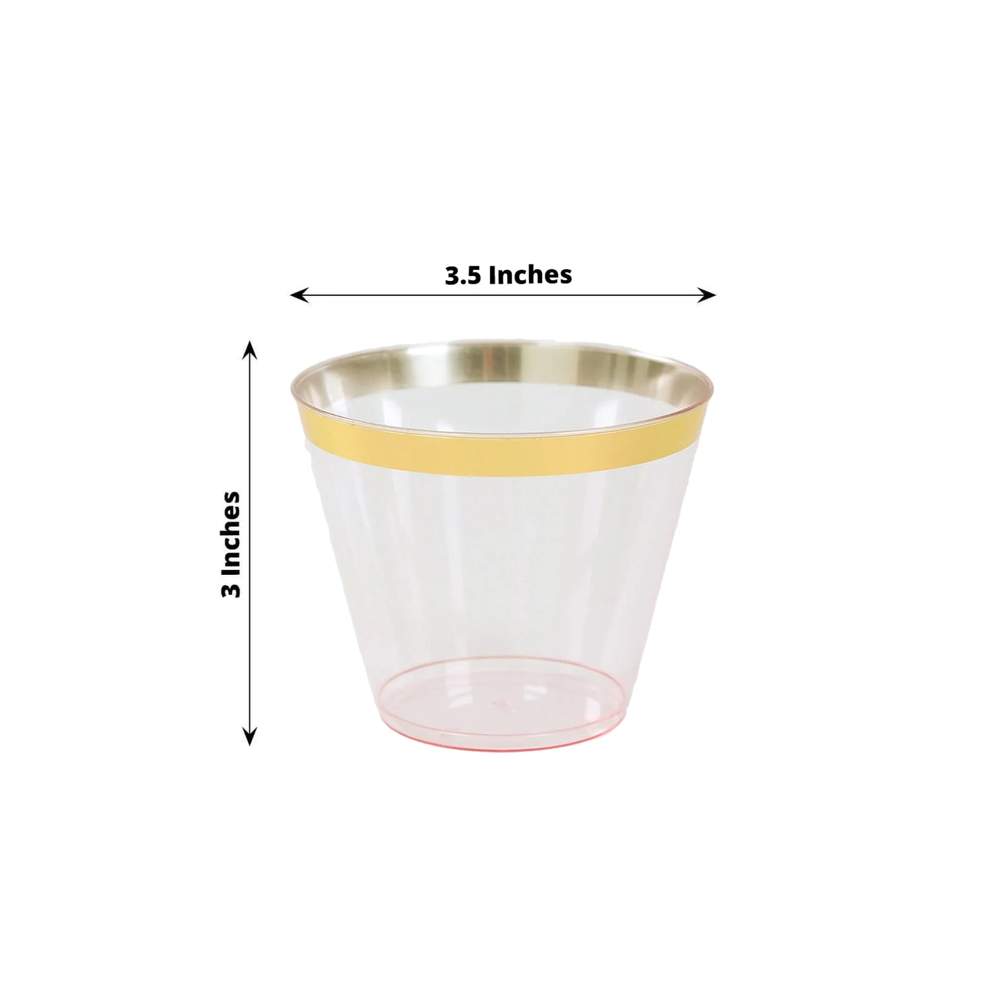 25 Pack 9oz Transparent Blush Disposable Tumbler Glasses with Gold Rim, Short Crystal Plastic Party Cups