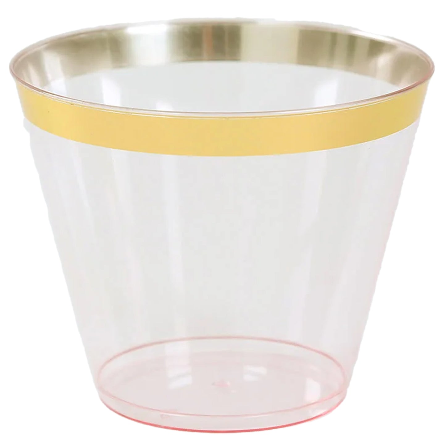 25 Pack 9oz Transparent Blush Disposable Tumbler Glasses with Gold Rim, Short Crystal Plastic Party Cups