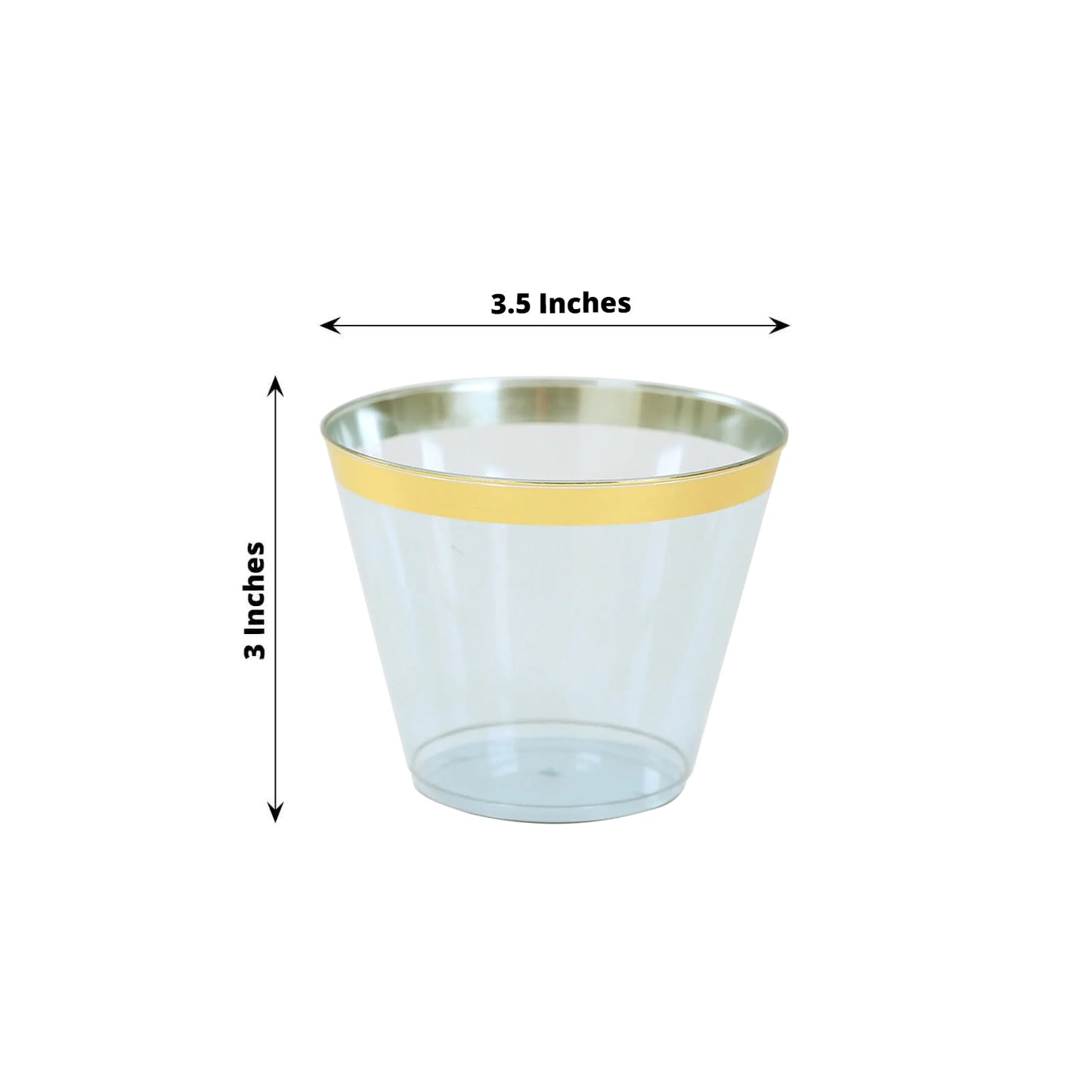 25 Pack 9oz Dusty Blue Disposable Tumbler Glasses with Gold Rim, Short Crystal Plastic Party Cups