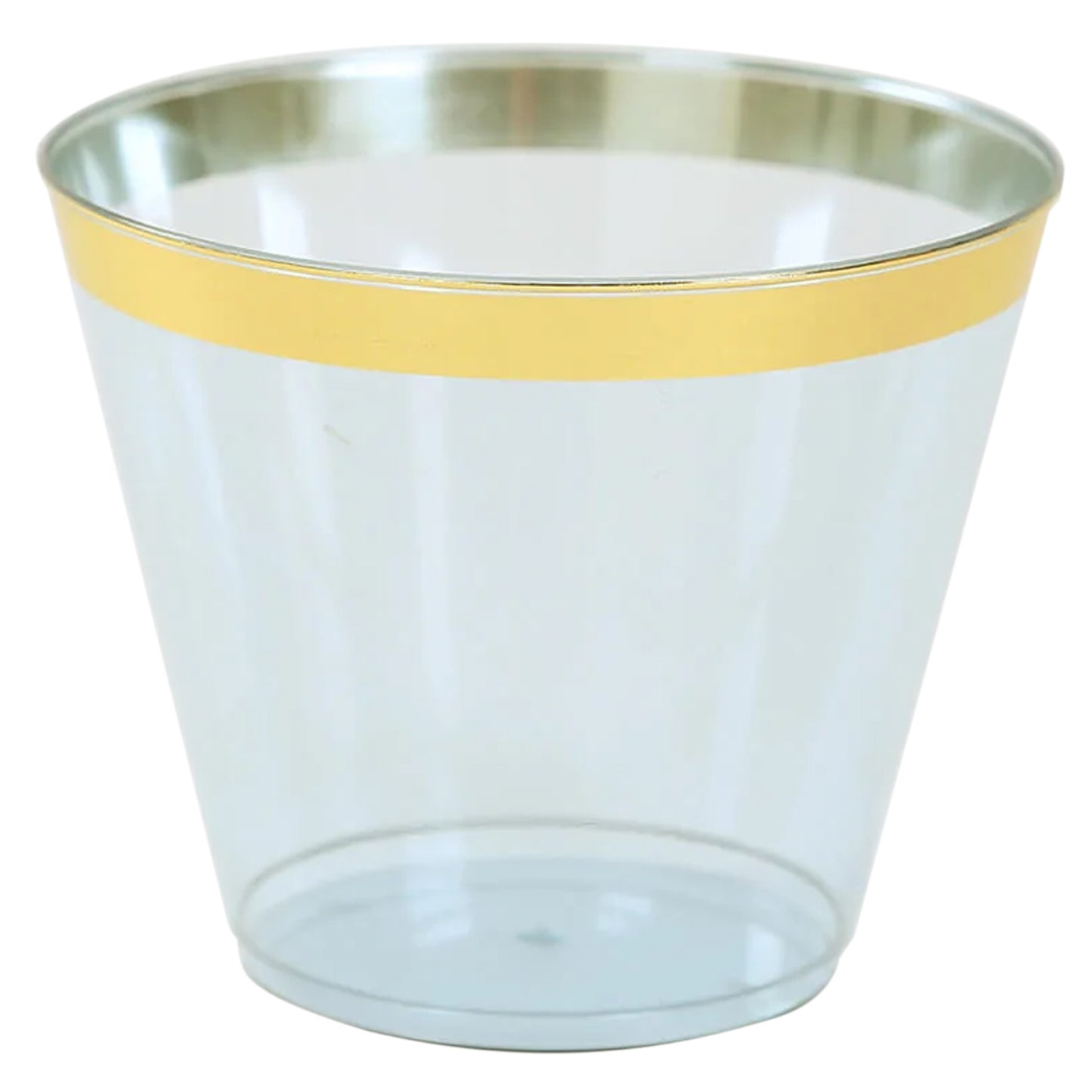 25 Pack 9oz Dusty Blue Disposable Tumbler Glasses with Gold Rim, Short Crystal Plastic Party Cups