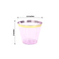 25 Pack 9oz Purple Disposable Tumbler Glasses with Gold Rim, Short Crystal Plastic Party Cups