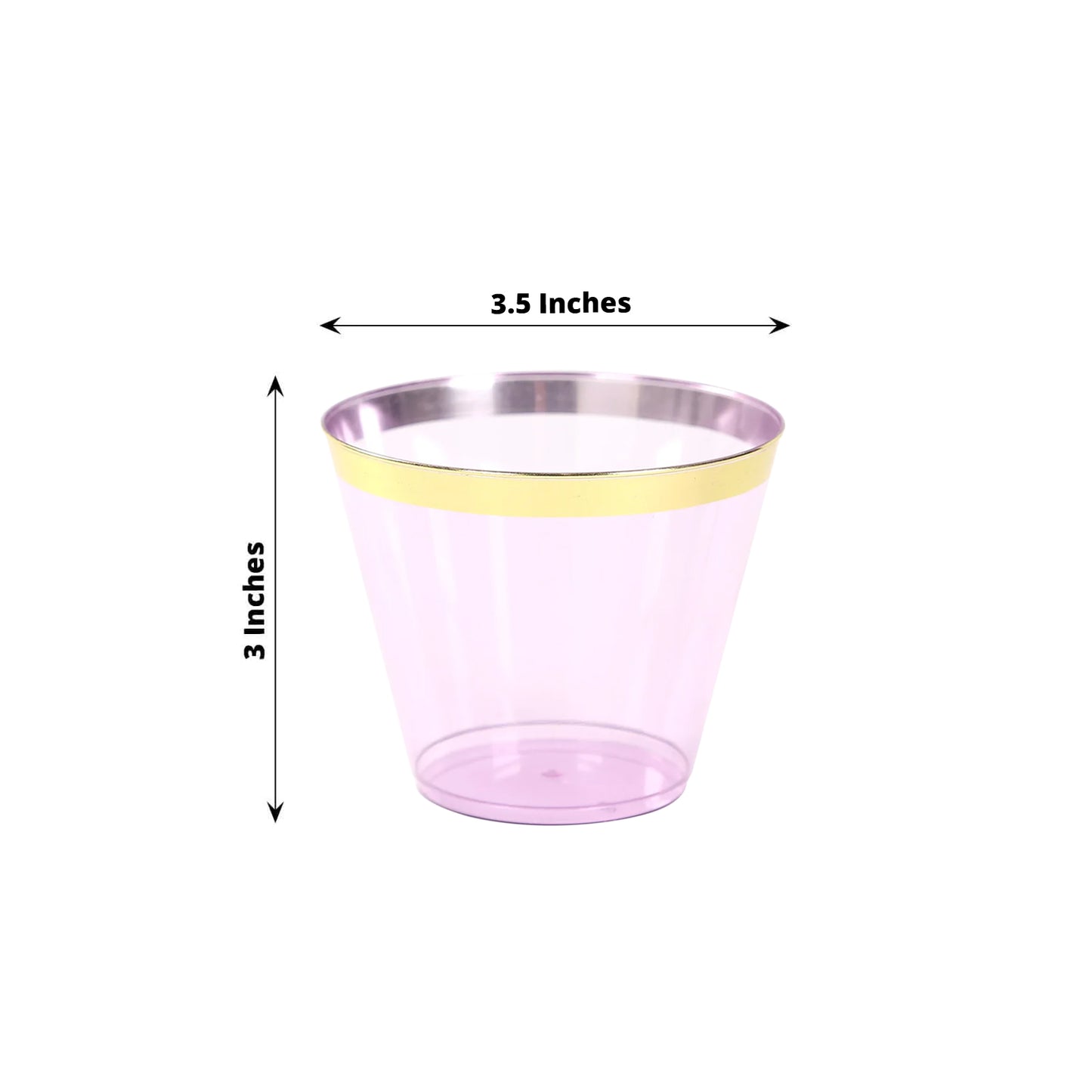 25 Pack 9oz Purple Disposable Tumbler Glasses with Gold Rim, Short Crystal Plastic Party Cups