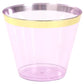 25 Pack 9oz Purple Disposable Tumbler Glasses with Gold Rim, Short Crystal Plastic Party Cups