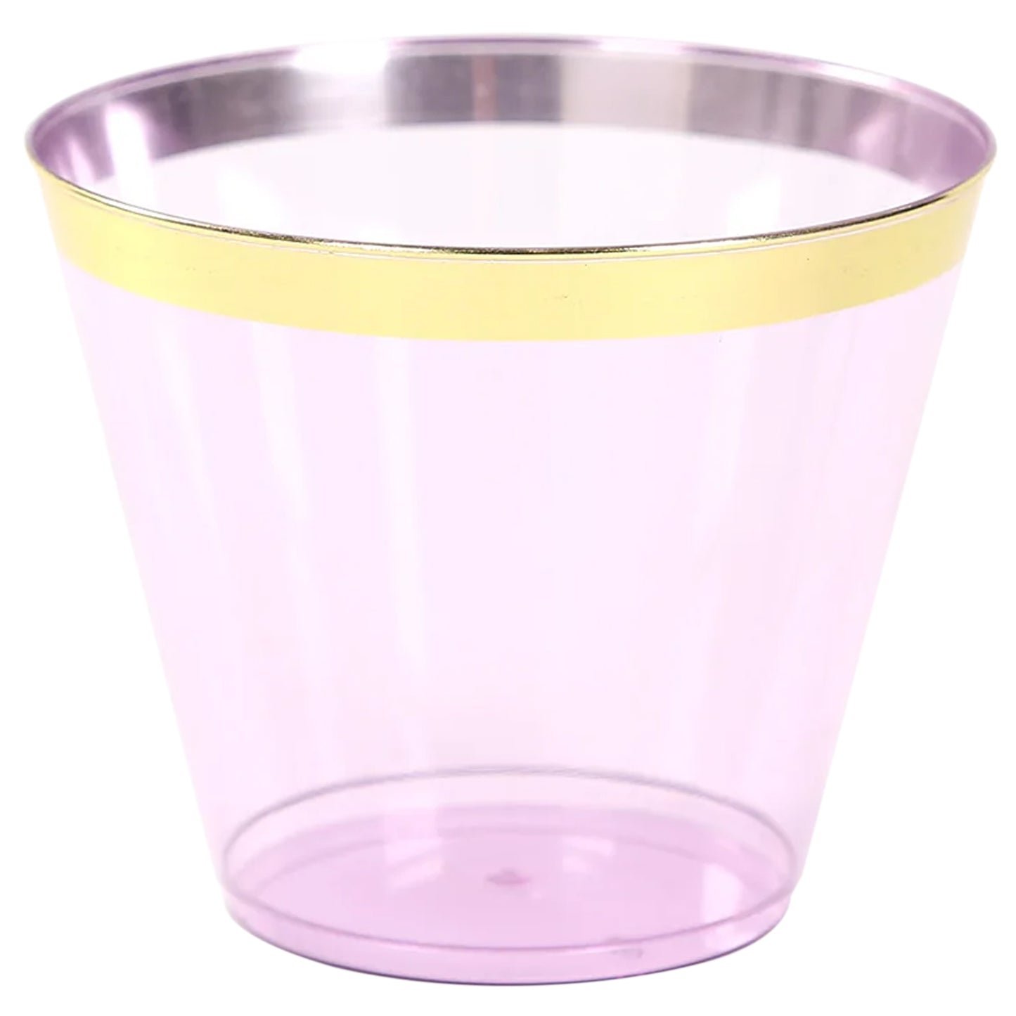 25 Pack 9oz Purple Disposable Tumbler Glasses with Gold Rim, Short Crystal Plastic Party Cups