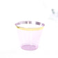 25 Pack 9oz Purple Disposable Tumbler Glasses with Gold Rim, Short Crystal Plastic Party Cups