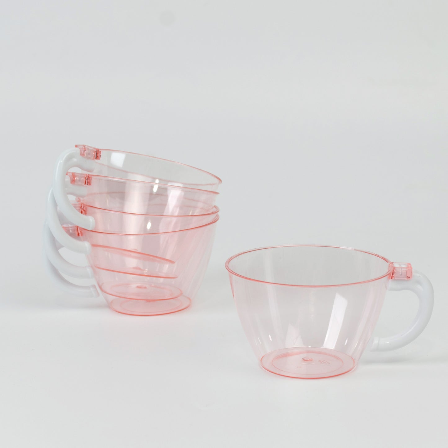 25-Pack Disposable Plastic Coffee Cups with Handles - 6oz Transparent Blush Hard Tea Mugs for Hot Beverages
