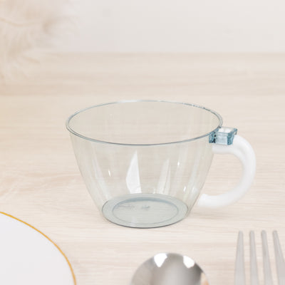Transparent Dusty Blue Plastic Coffee Cups with Handles 6oz