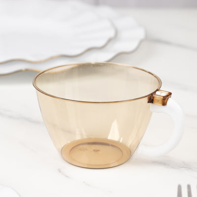 Amber Gold Plastic Coffee Cups with Handles – 25 Pack (6oz)