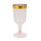 12 Pack Plastic Short Stem Wine Glasses Transparent Blush/Gold Rim - Stylish Disposable Drinkware 6oz