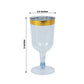 12 Pack Plastic Short Stem Wine Glasses Transparent Dusty Blue/Gold Rim - Stylish Disposable Drinkware 6oz