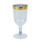 12 Pack Plastic Short Stem Wine Glasses Transparent Dusty Blue/Gold Rim - Stylish Disposable Drinkware 6oz