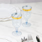 12 Pack Plastic Short Stem Wine Glasses Transparent Dusty Blue/Gold Rim - Stylish Disposable Drinkware 6oz