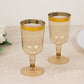 12 Pack Plastic Short Stem Wine Glasses Transparent Gold/Gold Rim - Stylish Disposable Drinkware 6oz
