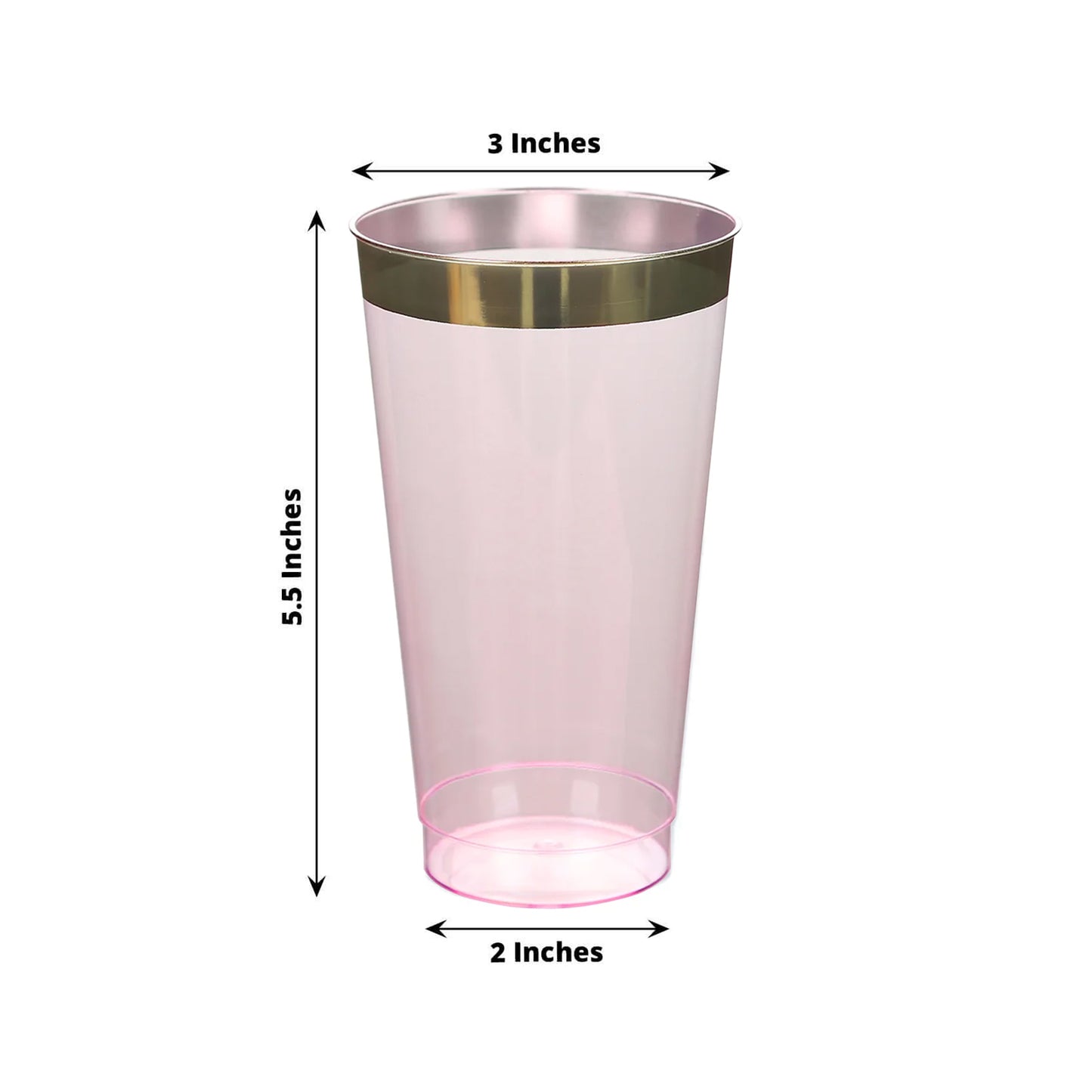 12 Pack Transparent Blush Plastic Cups Drinking Tumblers with Gold Rim, 17oz Disposable Party Cups - 5.5"