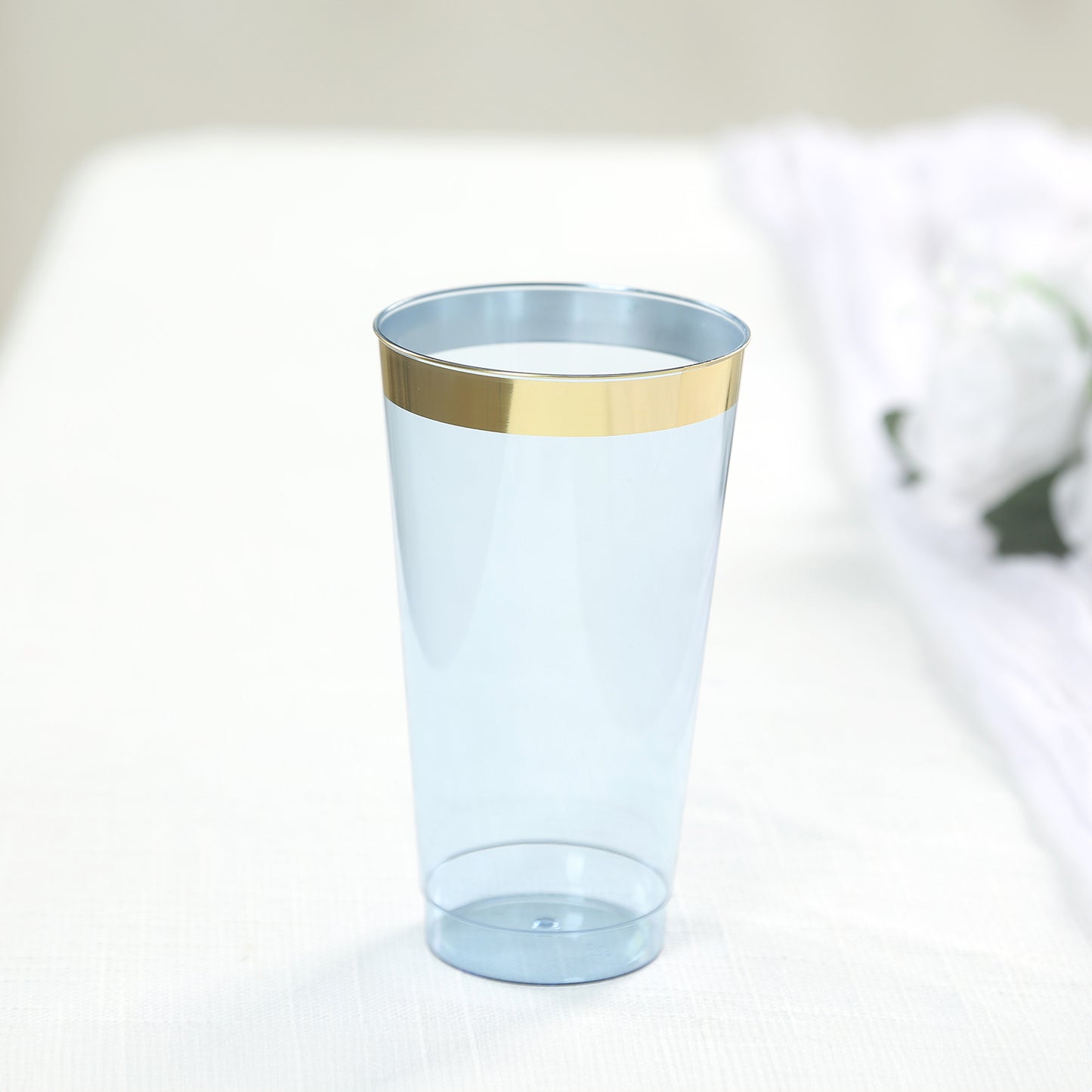 12 Pack Transparent Dusty Blue Plastic Cups Drinking Tumblers with Gold Rim, 17oz Disposable Party Cups - 5.5"