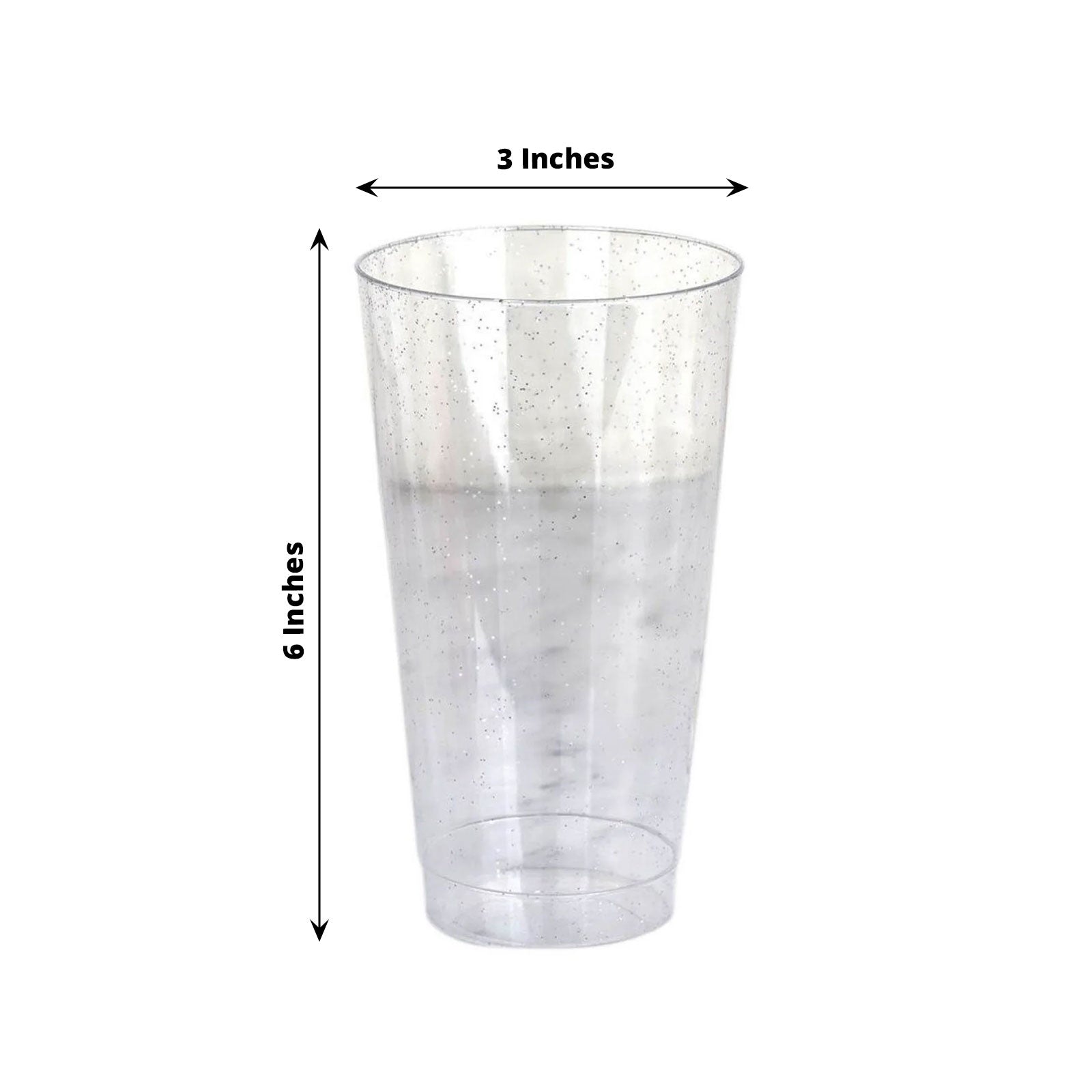 Pack Of 12 Disposable Clear Plastic Cups With Silver Glitter 16 OZ