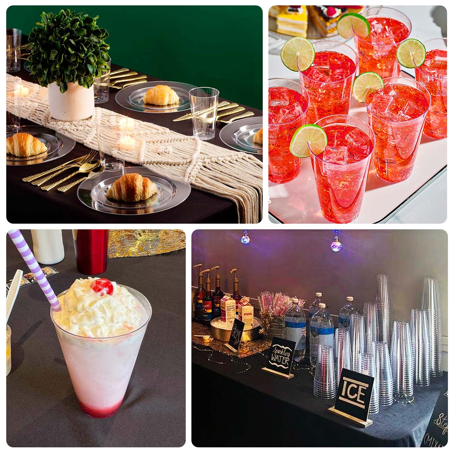 12 Pack Clear Plastic Cups Drinking Tumblers, 17oz Disposable Party Cups - 5.5"