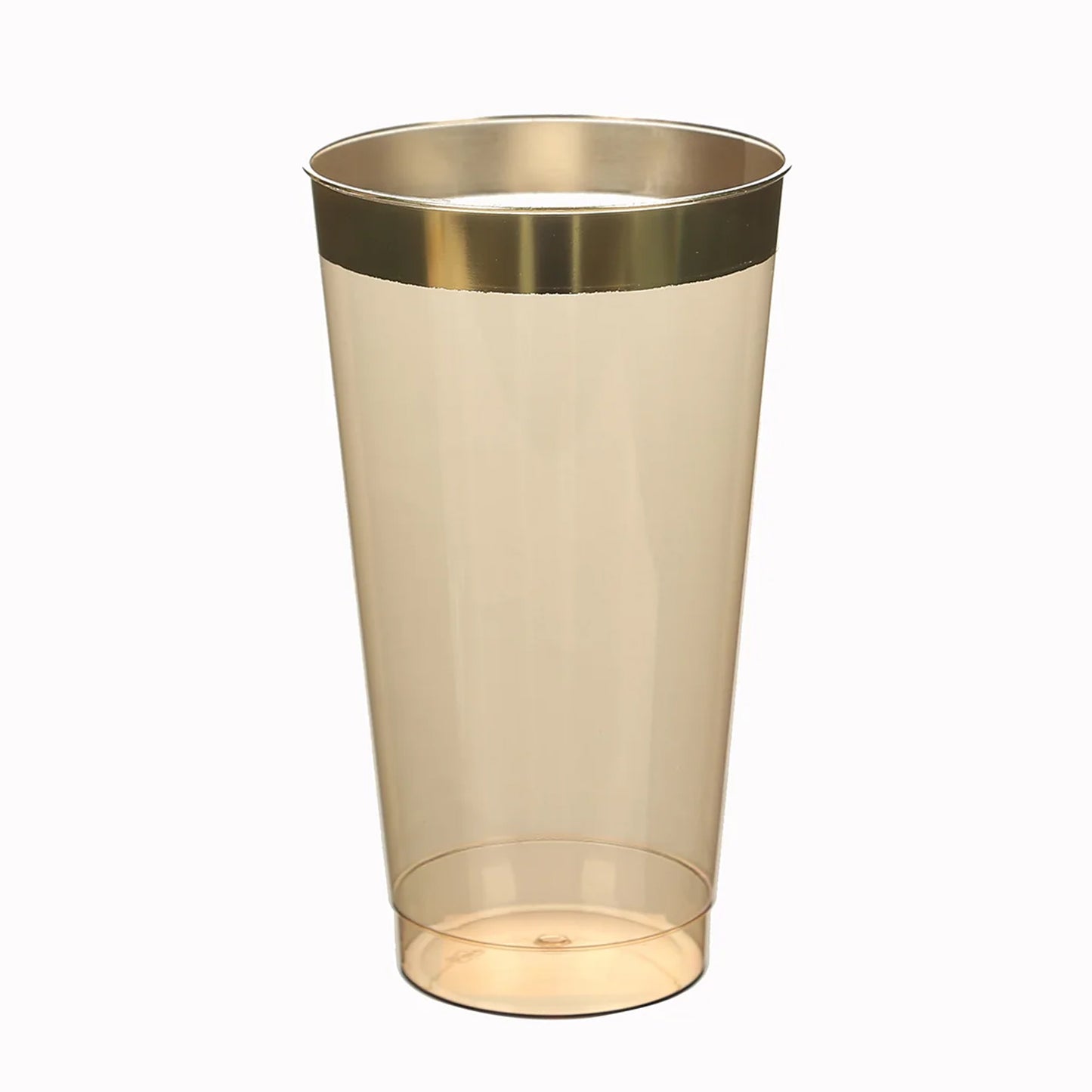 12 Pack Amber Gold Plastic Cups Drinking Tumblers with Gold Rim, 17oz Disposable Party Cups - 5.5"