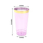 12 Pack Transparent Purple Plastic Cups Drinking Tumblers with Gold Rim, 17oz Disposable Party Cups - 5.5"