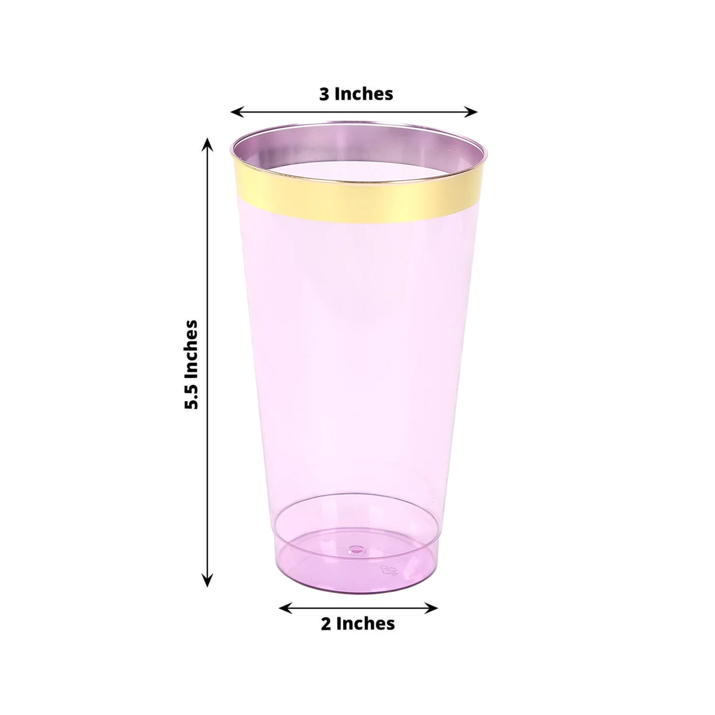 12 Pack Transparent Purple Plastic Cups Drinking Tumblers with Gold Rim, 17oz Disposable Party Cups - 5.5"