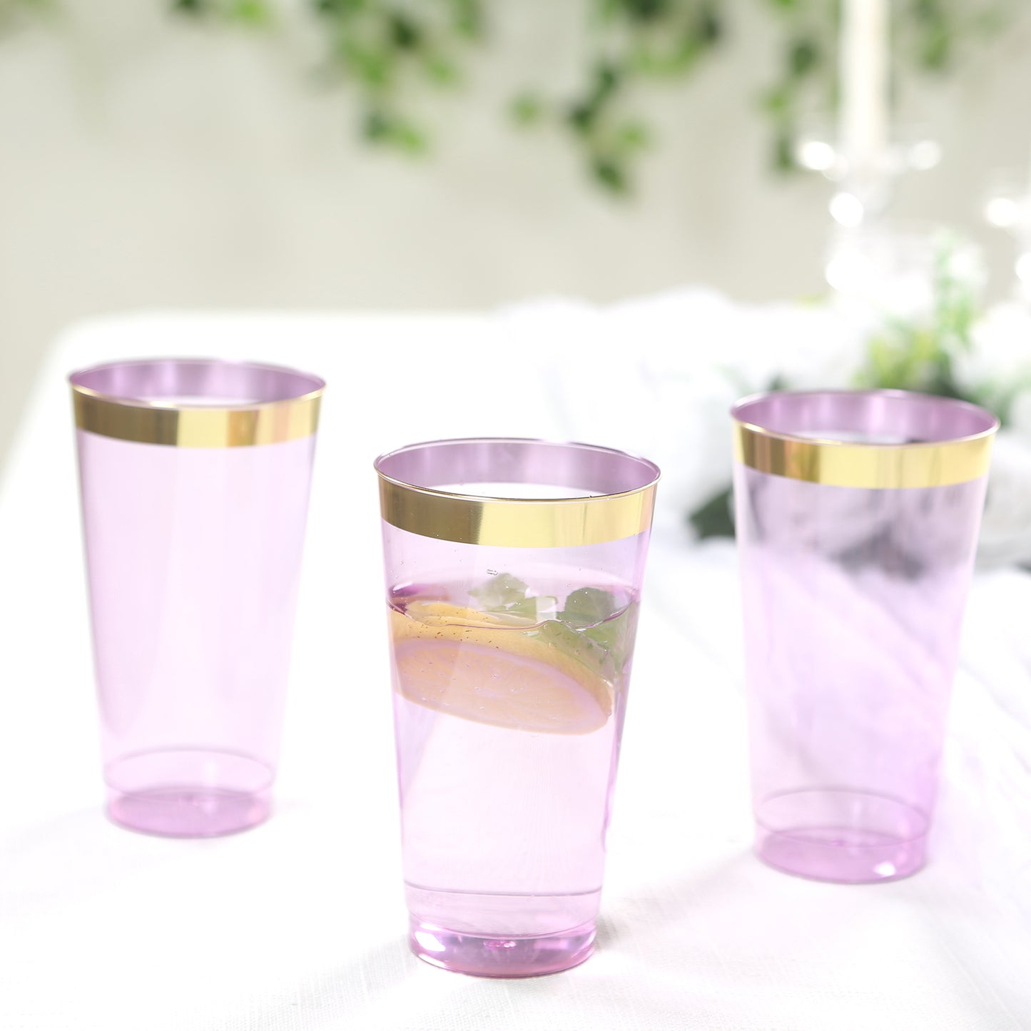 12 Pack Transparent Purple Plastic Cups Drinking Tumblers with Gold Rim, 17oz Disposable Party Cups - 5.5"