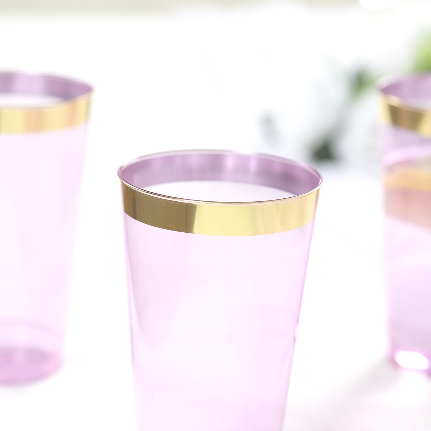 12 Pack Transparent Purple Plastic Cups Drinking Tumblers with Gold Rim, 17oz Disposable Party Cups - 5.5"
