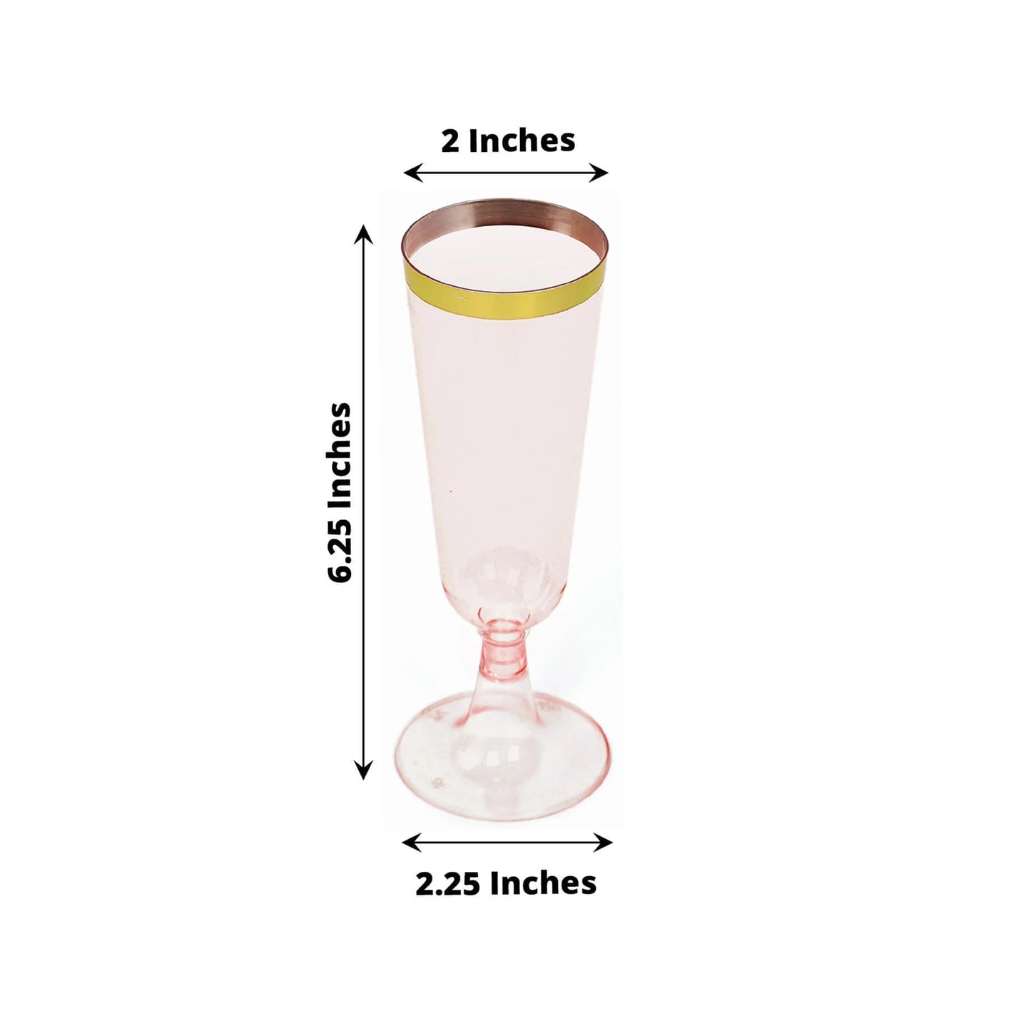 12 Pack Transparent Blush Disposable Champagne Flutes with Gold Rim, 5oz Plastic Toasting Cocktail Wine Glasses with Detachable Base - 6"