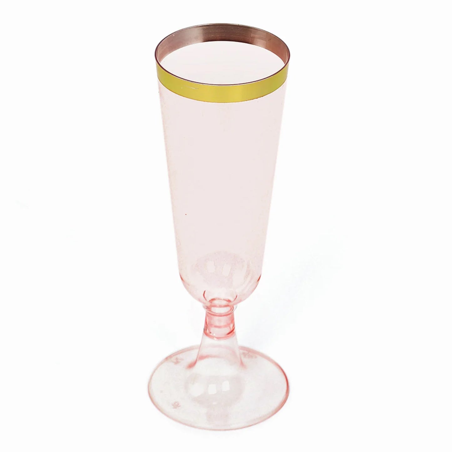 12 Pack Transparent Blush Disposable Champagne Flutes with Gold Rim, 5oz Plastic Toasting Cocktail Wine Glasses with Detachable Base - 6"