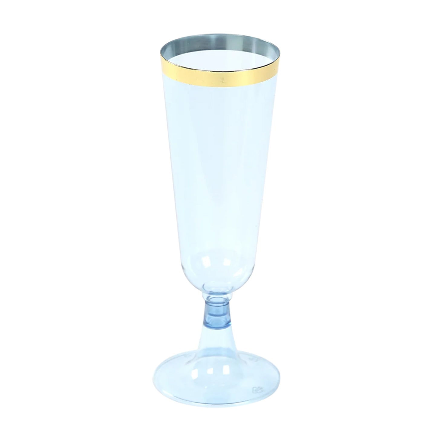 12 Pack Transparent Dusty Blue Disposable Champagne Flutes with Gold Rim, 5oz Plastic Toasting Cocktail Wine Glasses with Detachable Base - 6"